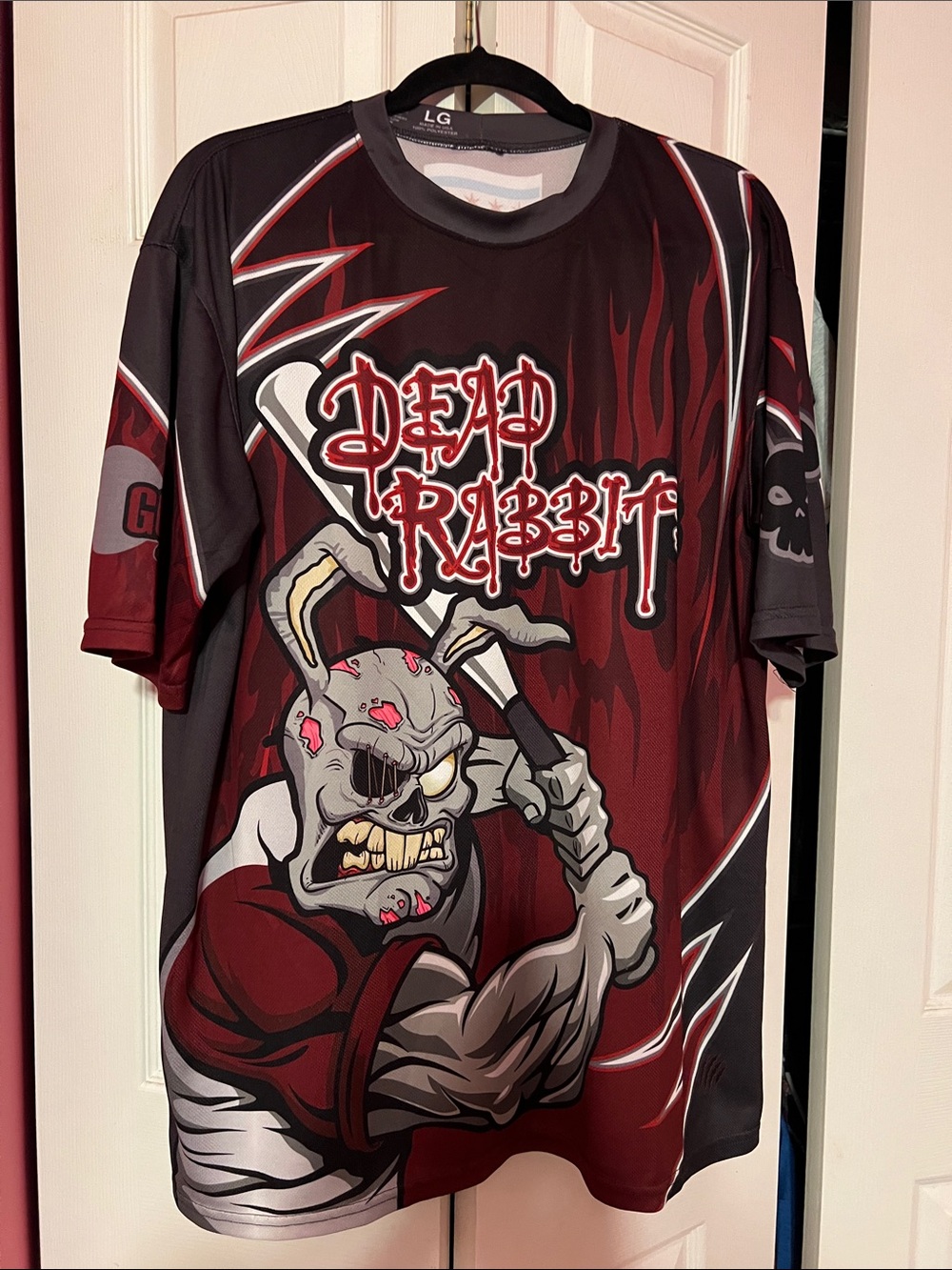 LG “Dead Rabbit”Graphic Men's Baseball Jersey - Red & Black Size Large